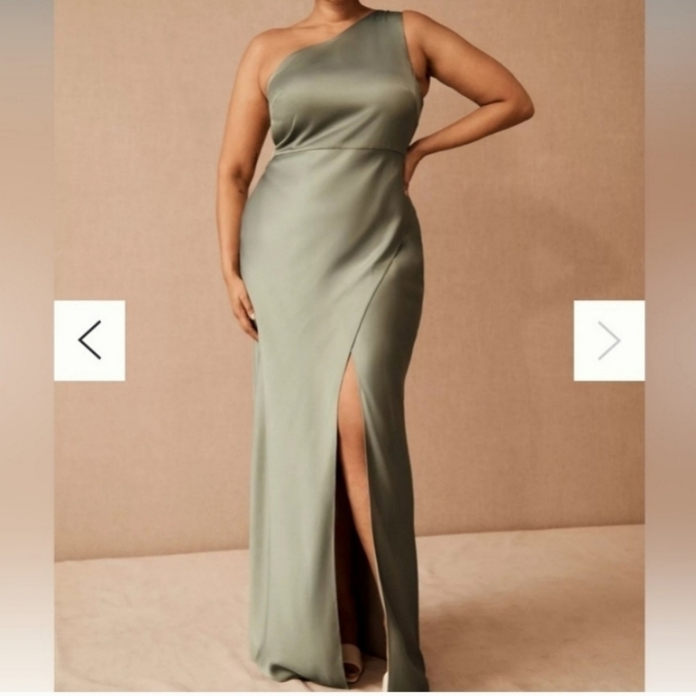 BHLDN Dylan One-Shoulder Satin Side-Slit Gown